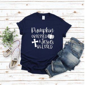Pumpkin Obsessed & Jesus Blessed Softstyle® Fitted T-Shirt